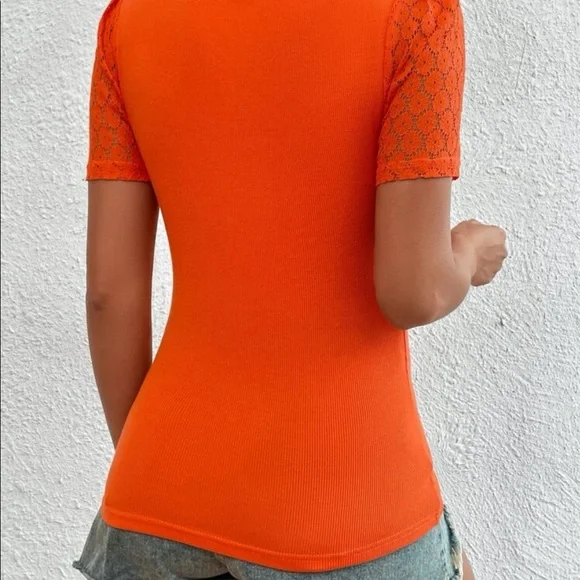 Boho lace sleeve scallop neck tee navy blue - Picture 9 of 15